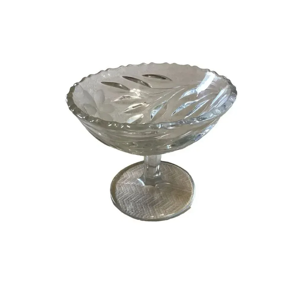 Beautiful Vintage Crystal Etched Floral Candy Compote Pedestal Dish